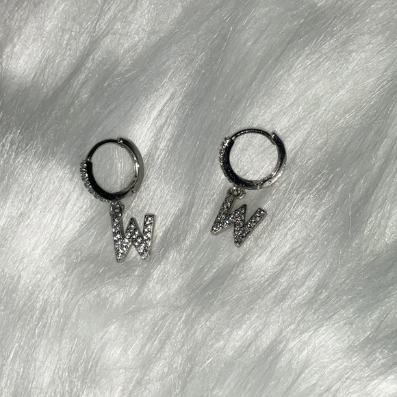 Jewelry - Silver Letter “W” Initial Hoop Earrings